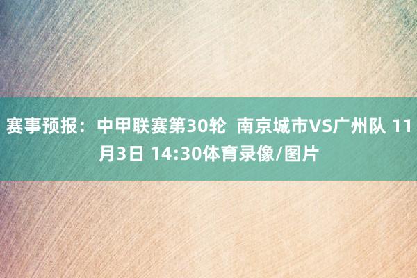 赛事预报：中甲联赛第30轮  南京城市VS广州队 11月3日 14:30体育录像/图片