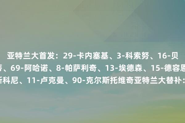 亚特兰大首发:29-卡内塞基、3-科索努、16-贝拉诺瓦、19-吉姆西蒂、69-阿哈诺、8-帕萨利奇、13-埃德森、15-德容恩、47-洛伦佐·贝纳斯科尼、11-卢克曼、90-克尔斯托维奇亚特兰大替补:31-罗西、57-斯波蒂耶洛、77-扎帕科斯塔、6-穆萨、7-苏莱马纳、10-萨马尔季奇、40-奥布里奇、44-布雷西亚尼尼、70-丹尼尔·马尔蒂尼布鲁日首发:29-诺尔丁·杰克斯、44-布兰登·梅