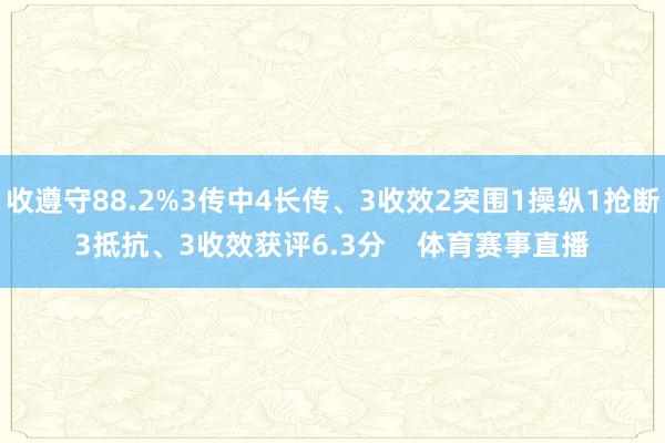 收遵守88.2%3传中4长传、3收效2突围1操纵1抢断3抵抗、3收效获评6.3分    体育赛事直播