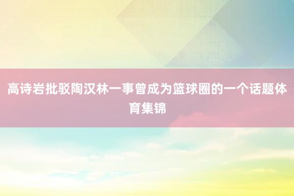 高诗岩批驳陶汉林一事曾成为篮球圈的一个话题体育集锦