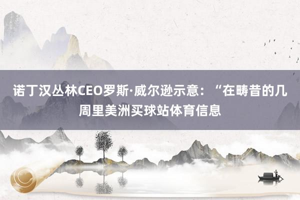 诺丁汉丛林CEO罗斯·威尔逊示意：“在畴昔的几周里美洲买球站体育信息