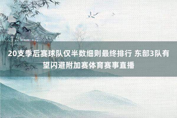 20支季后赛球队仅半数细则最终排行 东部3队有望闪避附加赛体育赛事直播